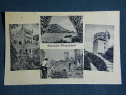 Postcard, Visegrád, mosaic details, view, Solomon Tower, ruins 1955