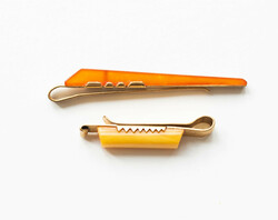 Pair of amber stone tie clips - retro jewelry for men