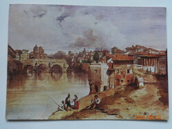 Old, retro postcard: Miklós Barabás: view of Rome with the ponte rotto