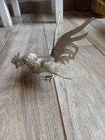 Beautiful old silver-plated war cock statue iv. (11.7X10.5x15 cm)