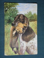 Képeslap, Postcard, artist,Jagdhund,hunting dog, vadászkutya, nyúl, vadászat ,vadász, 1912