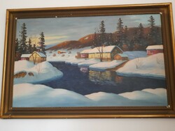 Painting, WINTER landscape, old, very good condition. Signed E. Augustin