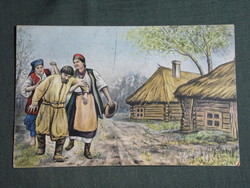 Postcard, artist, widoki i typy ukrainy, Ukrainian folk costume, Ukrainian folklore, 1918