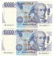 2 x 10000 líra lire 1984 signo Ciampi és Speziali Olaszország UNC . Sorszámkövető