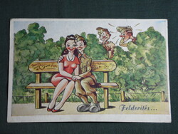 Képeslap, Postcard, artist,humor,móka,kacagás,vicc ,grafikai rajzos, erotikus, katona,honvéd,, 1945