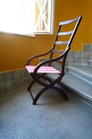 Antik pihenőszék kerti szék összecsukható karosszék békebeli nyugágyvászonnal