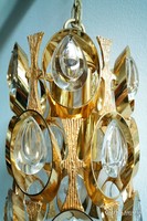 Vintage mid century modern aranyozott Palwa mennyezeti lámpa 60as évek függeszték kristály elemekkel