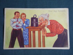Képeslap, Postcard, artist,humor,móka,kacagás,vicc ,grafikai rajzos, anyós lakat, 1945