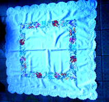Tablecloth embroidered richly white on the border and colorful in the middle 80 cm x 80 cm