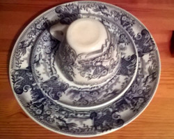 Retro French milk glass breakfast trio: cup - saucer - dessert plate - art&decoration