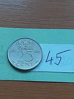 Netherlands 25 cents 1968 nickel, Queen Juliana 45