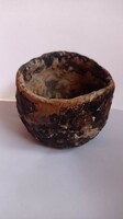 Large, rustic dark brown raku ceramic bowl, oriental style decorative cup