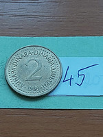 Yugoslavia 2 dinars 1986 nickel-brass 45