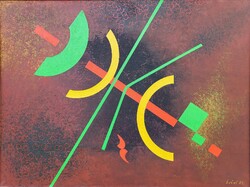 László Óvári (1926 - 1988) Composition oil painting with Original Guarantee! 124x94cm!