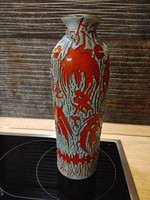Retro ceramic industrial artist juried vase with abstract pattern 31 cm