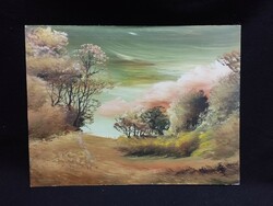 Katalin Szécsi - autumn meadow oil, wood fiber 30 x 40 cm