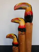 3 db faragott, festett fa madárTukán szobor, remek dekoráció