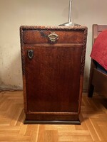 Art deco or Art Nouveau bedside table, small cabinet with carved wind decoration