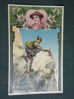 Postcard, Austrian Hungarian, e. Döcker. Jun, artist, litho, romance, folk costume, 1902