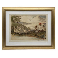 István Prihoda: goose shepherd children on the river bank (f625)
