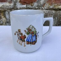 Jancsi Zsolnay and Juliska message scene - fairy tale figure porcelain mug - glass - cup