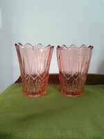 Vastag falú rózsaszín üveg váza párban