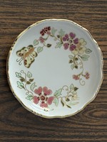 Butterfly and flower painted zsolnay porcelain jewelry bowl.