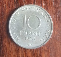 EZÜST 10 FORINT A TÁNCSICS SORBÓL 1948 , 20 gramm