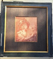 Antik francia kép ,üvegezett kerettel. Mérete: 38x36 cm.Eredeti hibás keretével.