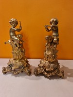 Pair of old bronze decorations (putto)