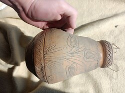 Ceramic/tile wall vase/vase, folk object, with scratched decoration