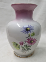 Beautifully gilded porcelain vase with pink neck with floral pattern from Raven House, 18 cm.