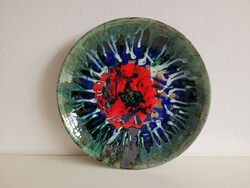 Retro large size 35 cm old Városlód glazed ceramic bowl mid century wall decoration wall bowl