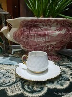 Zsolnay shield seal strawberry mocha coffee cup and saucer with strawberry pattern
