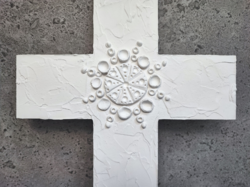 Pilipart, large white handmade wall-hanging cross, 37x24 cm