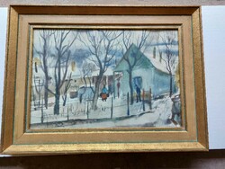 Szalóky Sándor: Pomázi utcán című festménye eladó