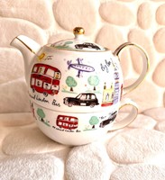 Gyönyörű kettő az egyben emeletes angol porcelán teás kanna és csésze. Új!