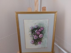 (K) Szignózott virágcsendélet festmény K Lauinger 43x53 cm kerettel