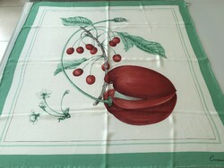 Vintage selyemkendő cseresznye mintàval, Constanze márka, 84 x 82 cm