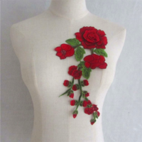 Red rose embroidered dress applique 2