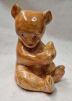Bodrogkeresztúr large hand-painted ceramic bear figure in perfect condition 16 cm.