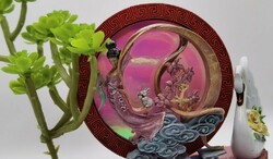 Bonsai stílusú asztaldísz - irizáló holisztikus rózsaszín színben