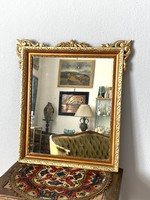 Painted carved antique gold framed wall mirror 68 x 75 cm