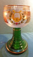 Zöld,csavart szárú, jubileumra festett, dekoratív pohár kb. 200 gramm, kb.13 cm magas,öblössége 7cm