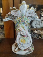 Old French baroque, gilded, hand-painted viable large vase. Marked s&s. 27 cm.