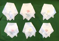 Nice embroidered, lace-edged, batiste small tablecloth or napkin
