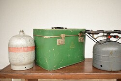 RETRO Csehszlovák kemping gázfőző két gázpalackkal