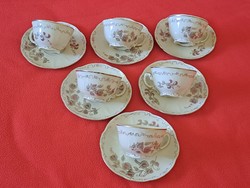 Flawless! 6 Pcs. Zsolnay, hand-painted, rare floral mocha / coffee cup with bottom