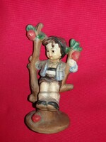 Antique marked Hungarian ceramic figurine hummel copy of a lad sitting on an apple tree 15 x 7 cm
