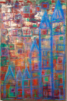 Blue Houses  60x40 abstract egyedi kép